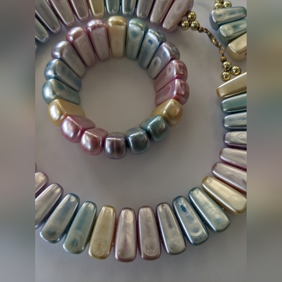 RARE! EVC 80's PLASTIC CHUNKY METALLIC PASTEL JEWELRY SET - Picture 11 of 12